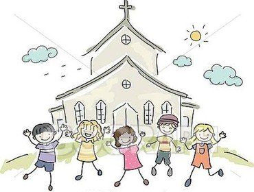 Børn foran kirke